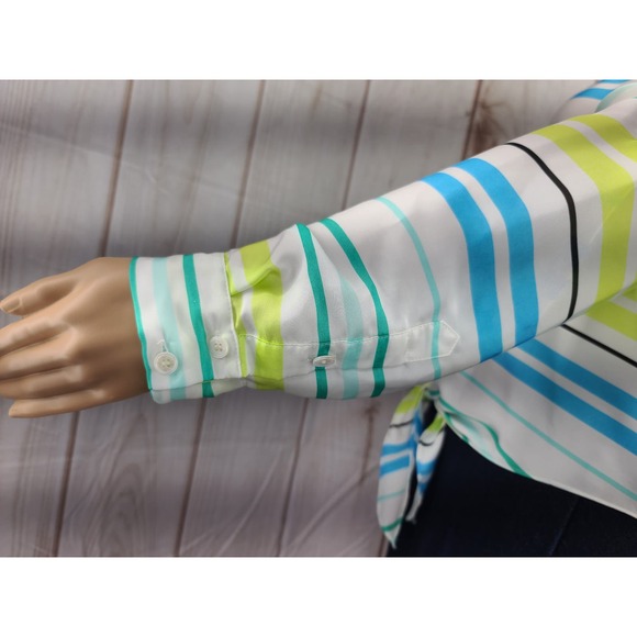 Vince Camuto Button Down Blouse Striped Tie Front Long/3/4 Sleeve Sz PS - Picture 6 of 8